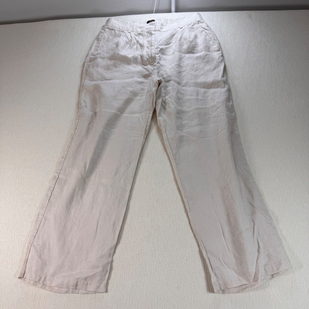 Quince European 100% Linen Pleated Trouser Sand Beige Wide Leg Pants 14 Coastal